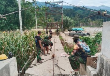 Kodim 0108/Agara Pacu Pengerjaan Jembatan Gantung Perintis Garuda Desa Lawe Ger Ger