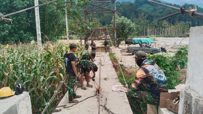 Kodim 0108/Agara Pacu Pengerjaan Jembatan Gantung Perintis Garuda Desa Lawe Ger Ger